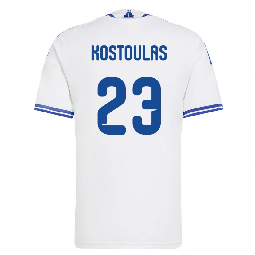 Danxen Pánské Řecko Konstantinos Kostoulas #23 Bílá Modrá Domů Hráčské Dresy 26-28 Dres