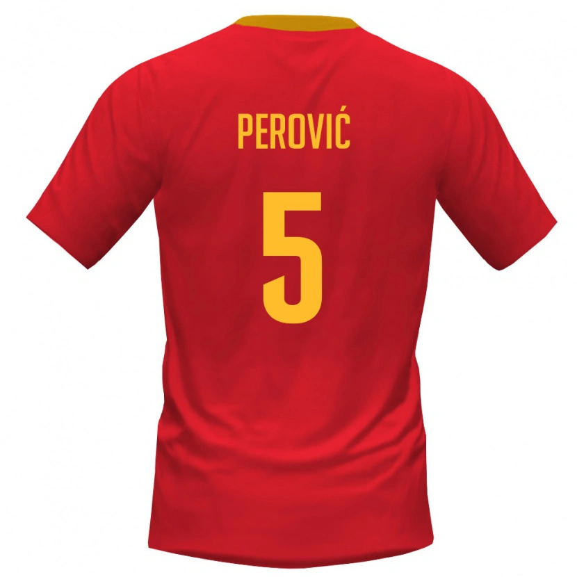 Danxen Pánské Černá Hora Marko Perovic #5 Červená Žlutá Domů Hráčské Dresy 26-28 Dres