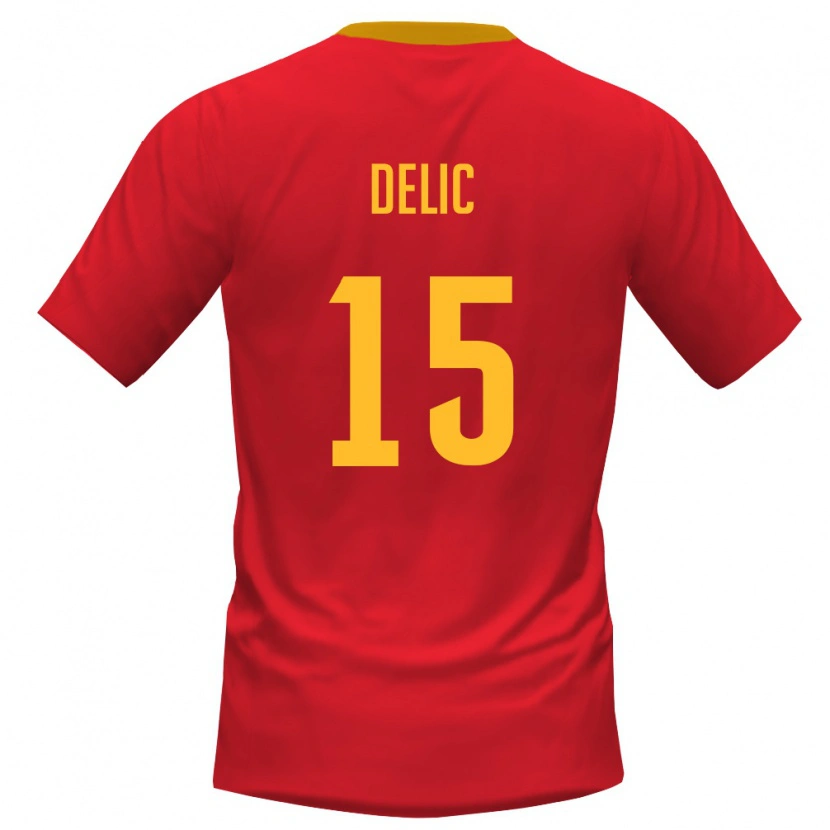 Danxen Pánské Černá Hora Stefan Delic #15 Červená Žlutá Domů Hráčské Dresy 26-28 Dres