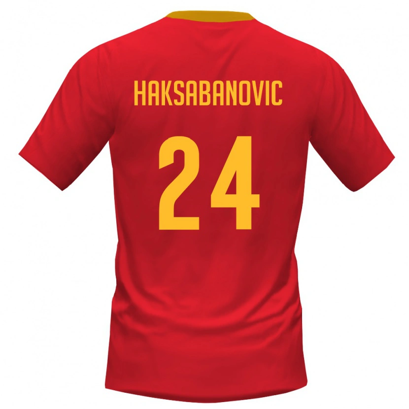 Danxen Pánské Černá Hora Sead Haksabanovic #24 Červená Žlutá Domů Hráčské Dresy 26-28 Dres