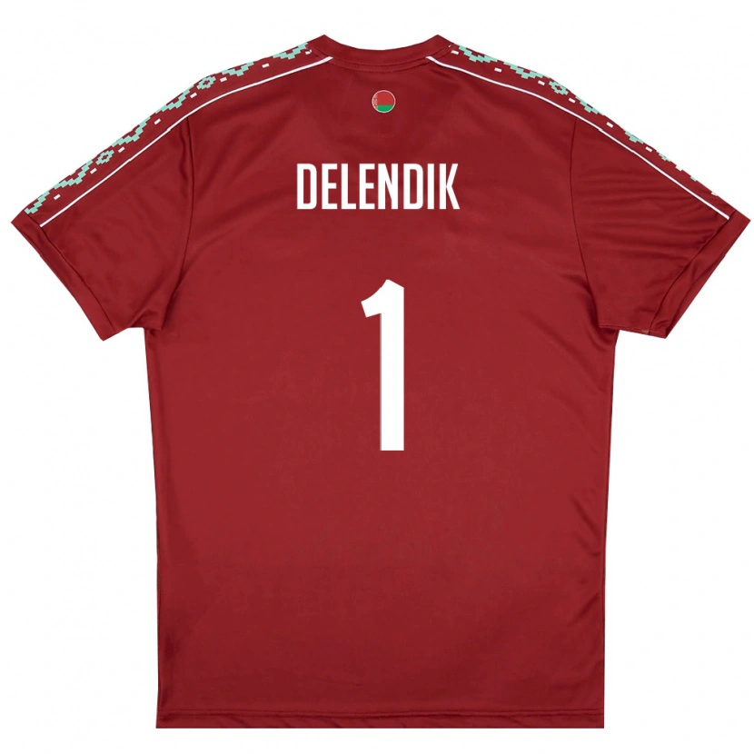 Danxen Pánské Bělorusko Matvey Delendik #1 Tmavě Červená Bílá Domů Hráčské Dresy 26-28 Dres