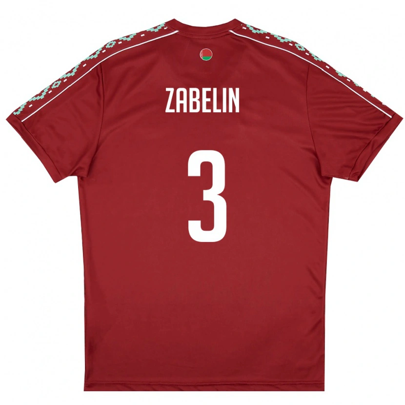 Danxen Pánské Bělorusko Pavel Zabelin #3 Tmavě Červená Bílá Domů Hráčské Dresy 26-28 Dres