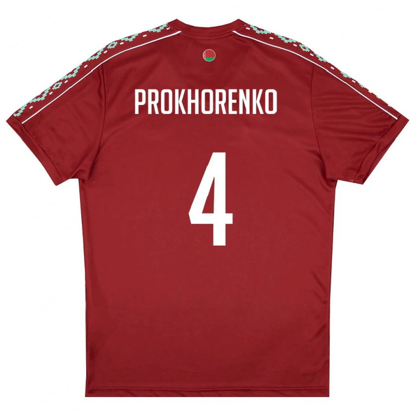 Danxen Pánské Bělorusko Aleksandr Prokhorenko #4 Tmavě Červená Bílá Domů Hráčské Dresy 26-28 Dres