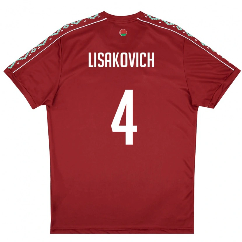 Danxen Pánské Bělorusko Ruslan Lisakovich #4 Tmavě Červená Bílá Domů Hráčské Dresy 26-28 Dres