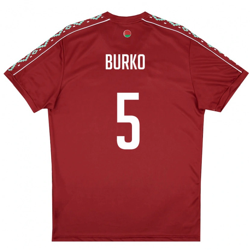 Danxen Pánské Bělorusko Maksim Burko #5 Tmavě Červená Bílá Domů Hráčské Dresy 26-28 Dres