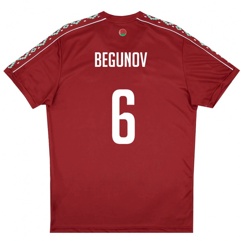 Danxen Pánské Bělorusko Roman Begunov #6 Tmavě Červená Bílá Domů Hráčské Dresy 26-28 Dres
