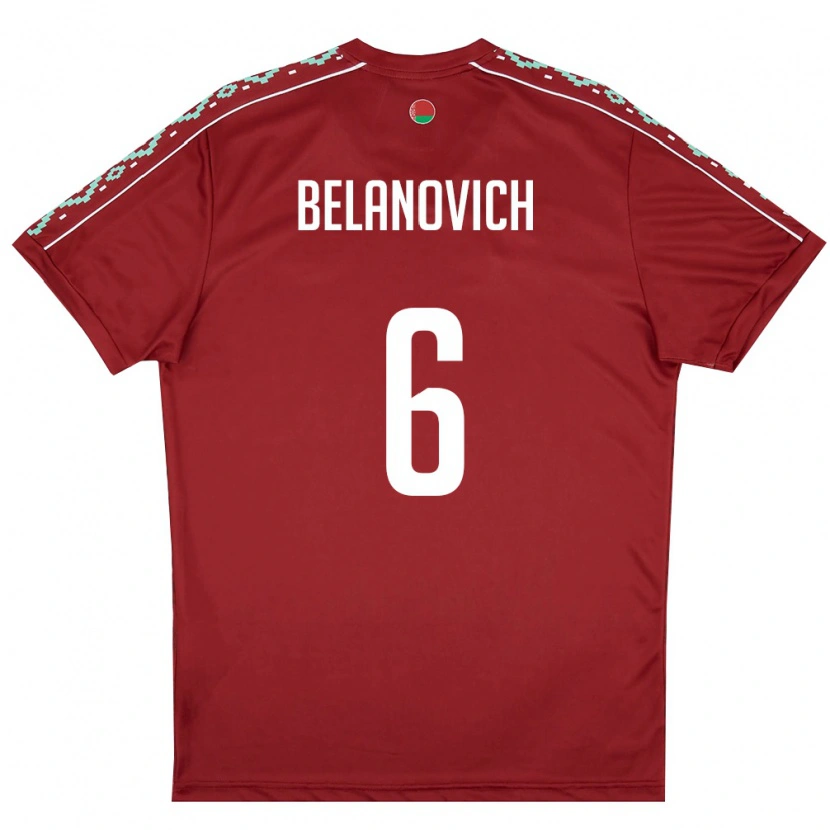 Danxen Pánské Bělorusko Yaroslav Belanovich #6 Tmavě Červená Bílá Domů Hráčské Dresy 26-28 Dres