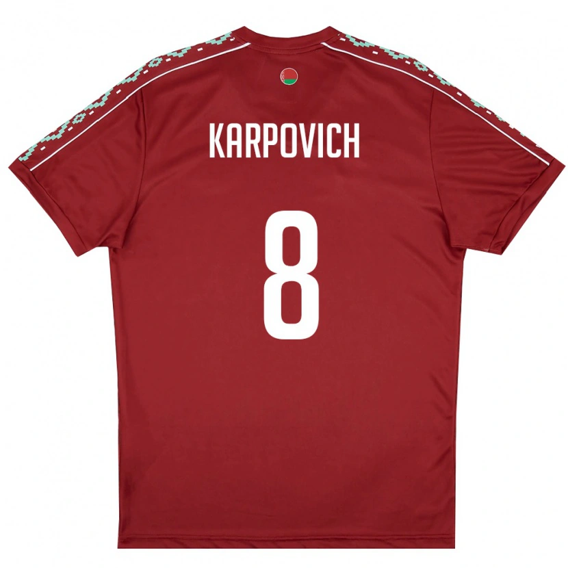 Danxen Pánské Bělorusko Maksim Karpovich #8 Tmavě Červená Bílá Domů Hráčské Dresy 26-28 Dres