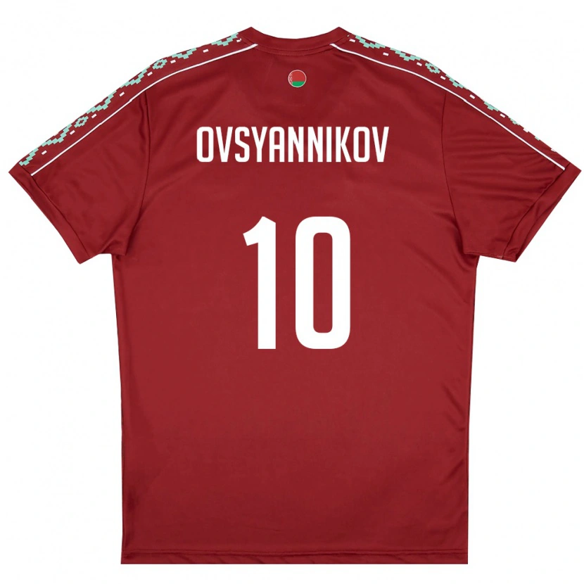 Danxen Pánské Bělorusko Denis Ovsyannikov #10 Tmavě Červená Bílá Domů Hráčské Dresy 26-28 Dres