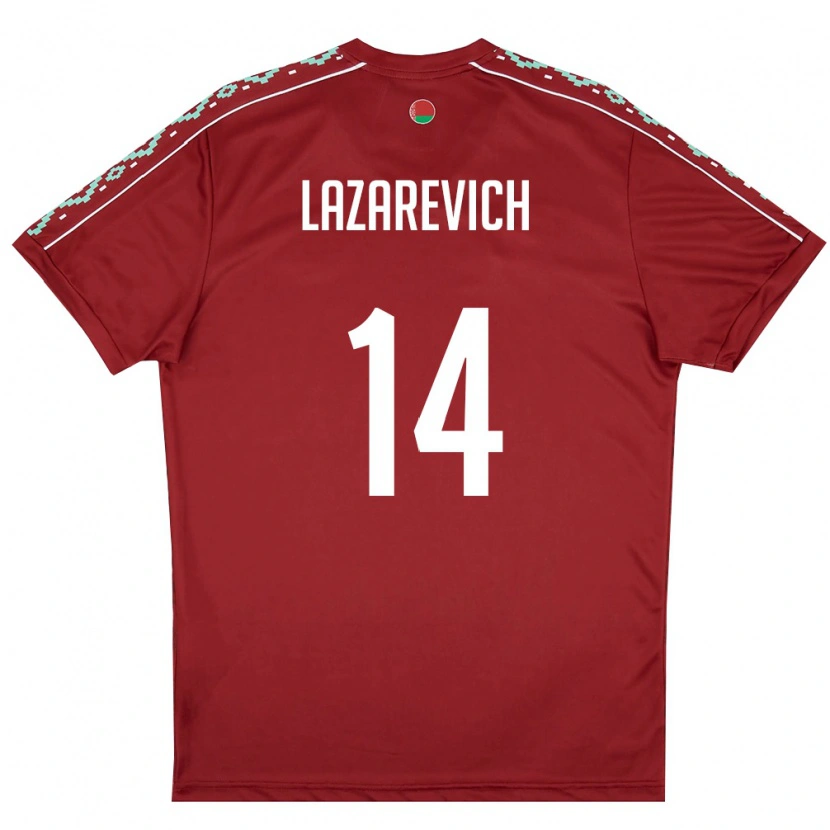 Danxen Pánské Bělorusko Marat Lazarevich #14 Tmavě Červená Bílá Domů Hráčské Dresy 26-28 Dres
