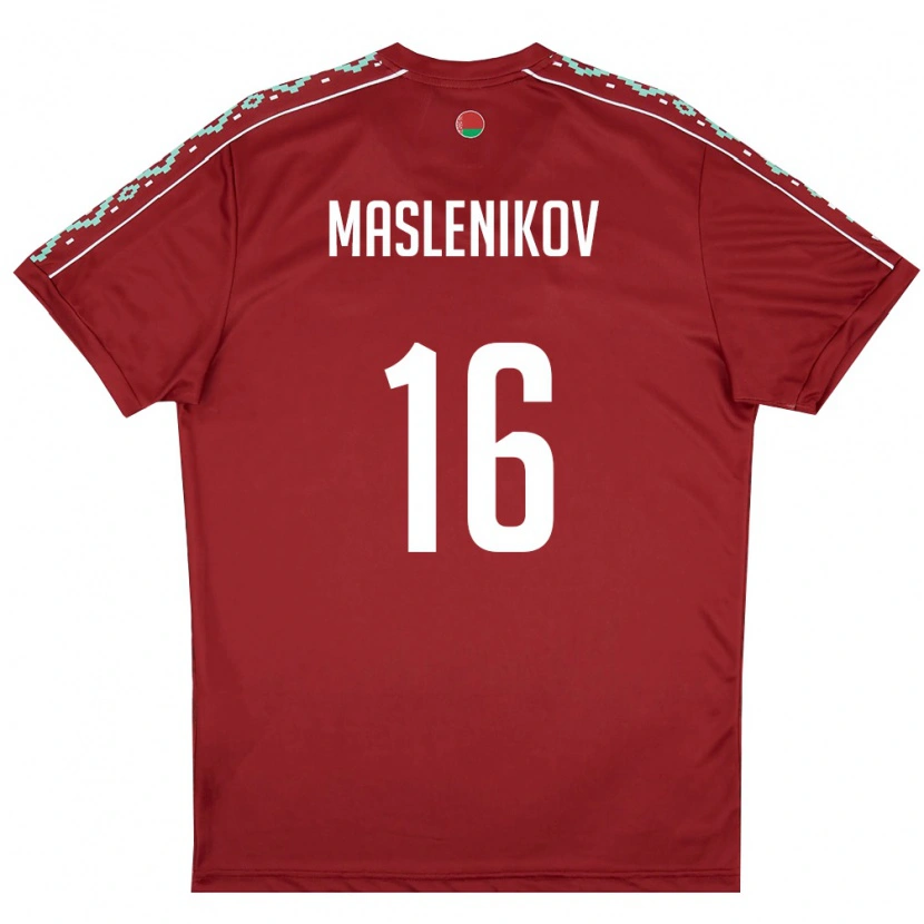 Danxen Pánské Bělorusko Makar Maslenikov #16 Tmavě Červená Bílá Domů Hráčské Dresy 26-28 Dres
