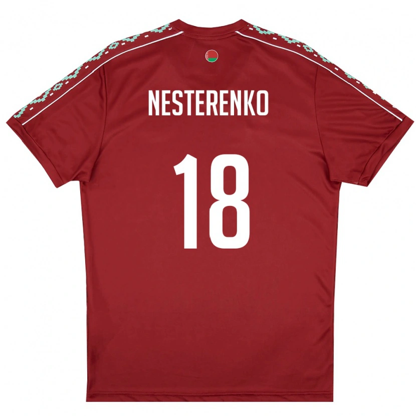 Danxen Pánské Bělorusko Evgeniy Nesterenko #18 Tmavě Červená Bílá Domů Hráčské Dresy 26-28 Dres