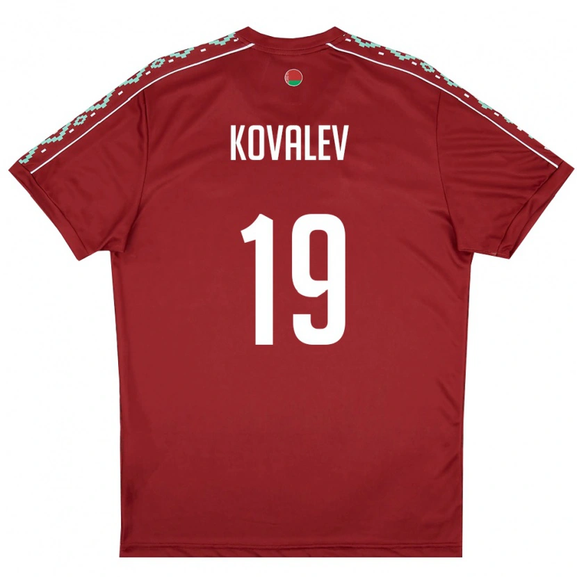 Danxen Pánské Bělorusko Yuriy Kovalev #19 Tmavě Červená Bílá Domů Hráčské Dresy 26-28 Dres
