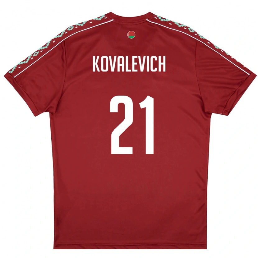 Danxen Pánské Bělorusko Timofey Kovalevich #21 Tmavě Červená Bílá Domů Hráčské Dresy 26-28 Dres