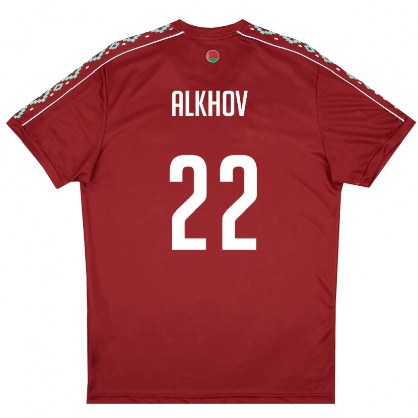 Danxen Pánské Bělorusko Vladislav Alkhov #22 Tmavě Červená Bílá Domů Hráčské Dresy 26-28 Dres