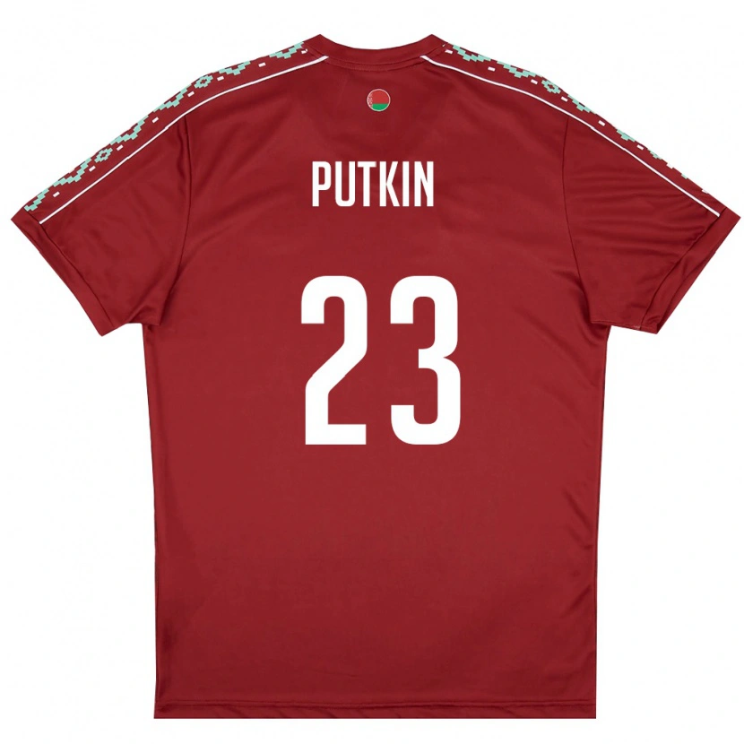 Danxen Pánské Bělorusko Ilya Putkin #23 Tmavě Červená Bílá Domů Hráčské Dresy 26-28 Dres