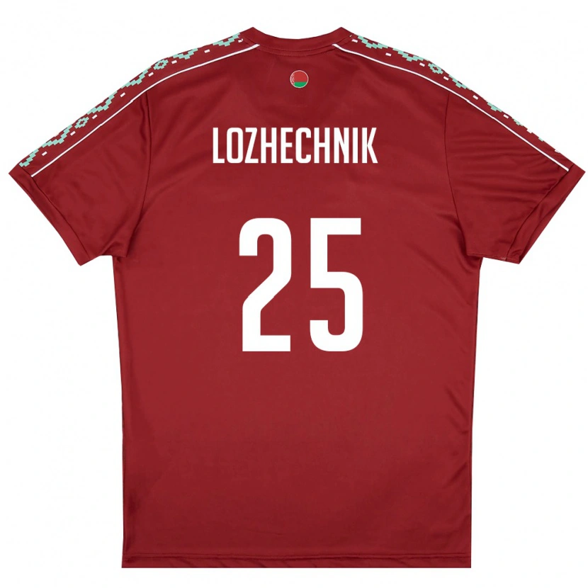 Danxen Pánské Bělorusko Dmitriy Lozhechnik #25 Tmavě Červená Bílá Domů Hráčské Dresy 26-28 Dres