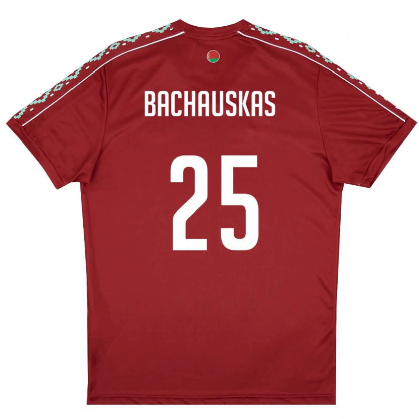 Danxen Pánské Bělorusko Ivan Bachauskas #25 Tmavě Červená Bílá Domů Hráčské Dresy 26-28 Dres