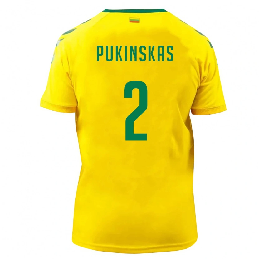 Danxen Pánské Litva Ignas Pukinskas #2 Žlutá Zelená Domů Hráčské Dresy 26-28 Dres