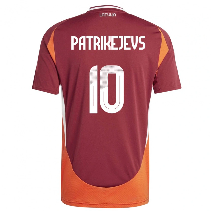 Danxen Pánské Lotyšsko Ivans Patrikejevs #10 Tmavě Červená Bílá Oranžová Domů Hráčské Dresy 26-28 Dres