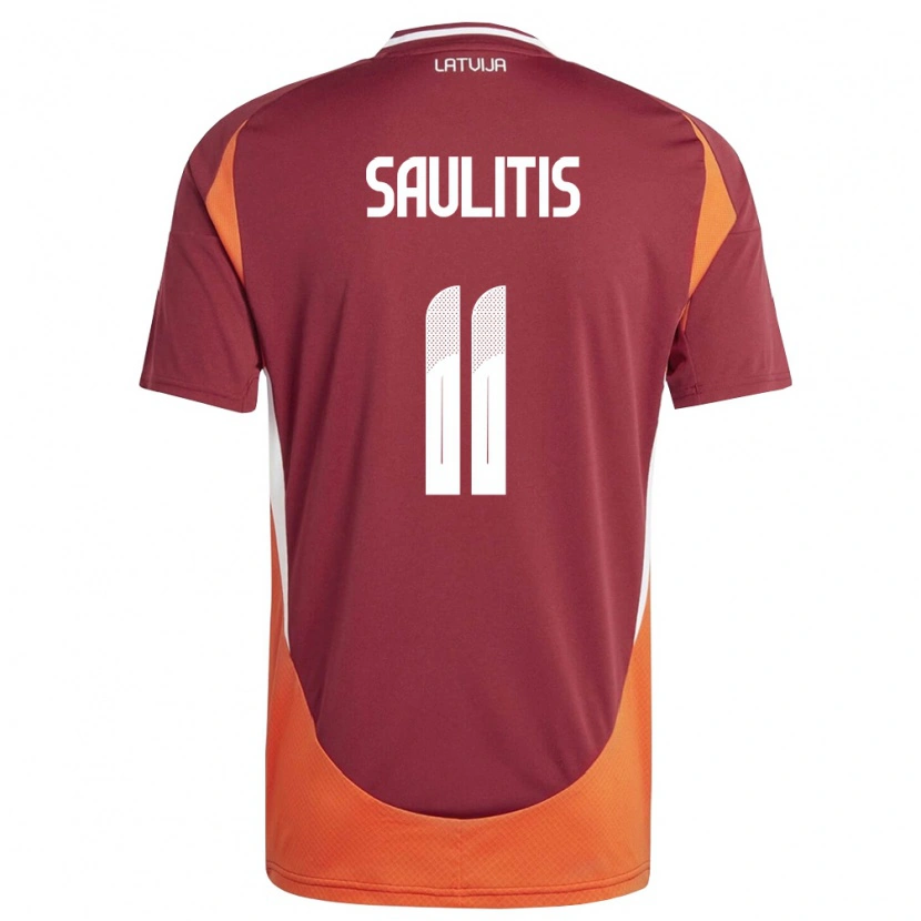 Danxen Pánské Lotyšsko Adrians Saulitis #11 Tmavě Červená Bílá Oranžová Domů Hráčské Dresy 26-28 Dres