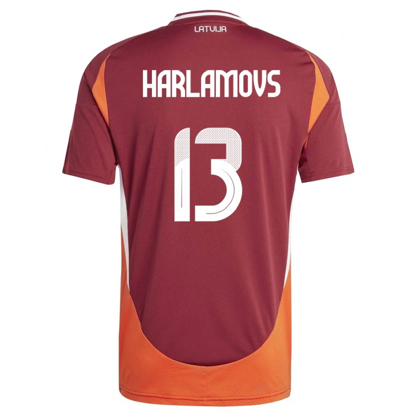 Danxen Pánské Lotyšsko Ilja Harlamovs #13 Tmavě Červená Bílá Oranžová Domů Hráčské Dresy 26-28 Dres
