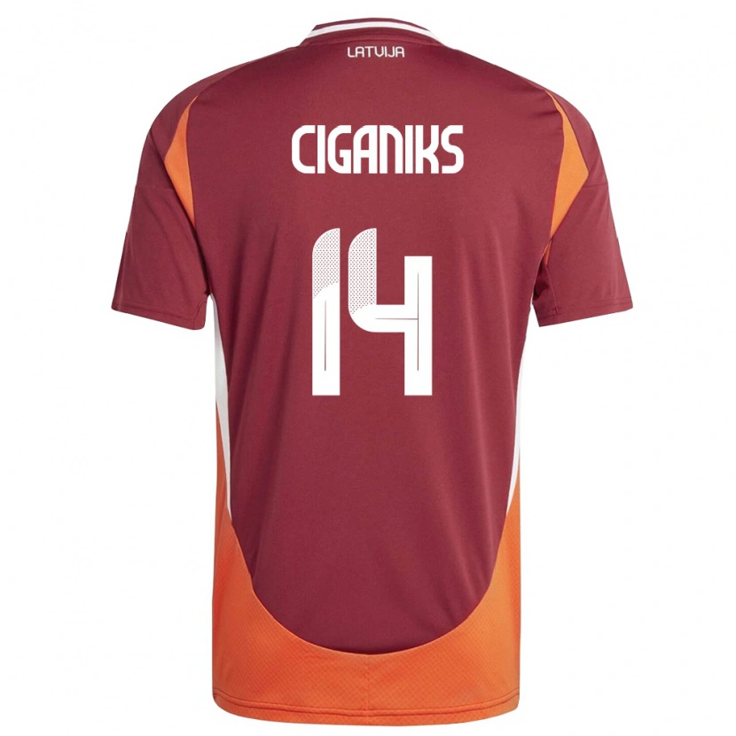 Danxen Pánské Lotyšsko Andrejs Ciganiks #14 Tmavě Červená Bílá Oranžová Domů Hráčské Dresy 26-28 Dres