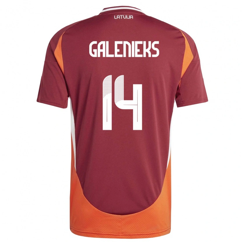 Danxen Pánské Lotyšsko Emils Galenieks #14 Tmavě Červená Bílá Oranžová Domů Hráčské Dresy 26-28 Dres