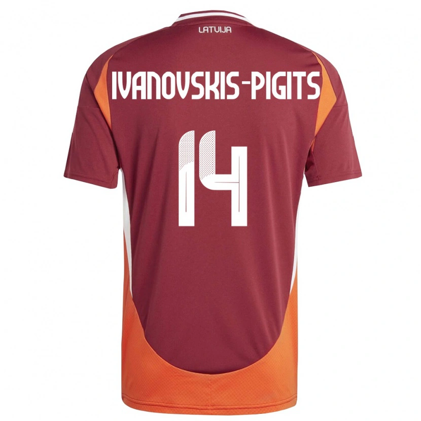 Danxen Pánské Lotyšsko Ernests Ivanovskis-Pigits #14 Tmavě Červená Bílá Oranžová Domů Hráčské Dresy 26-28 Dres