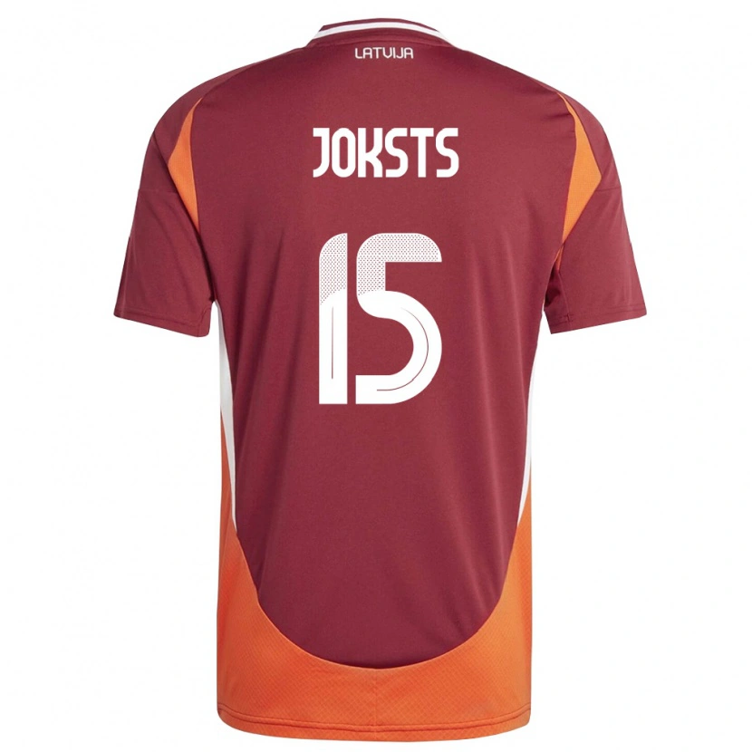 Danxen Pánské Lotyšsko Helvijs Joksts #15 Tmavě Červená Bílá Oranžová Domů Hráčské Dresy 26-28 Dres
