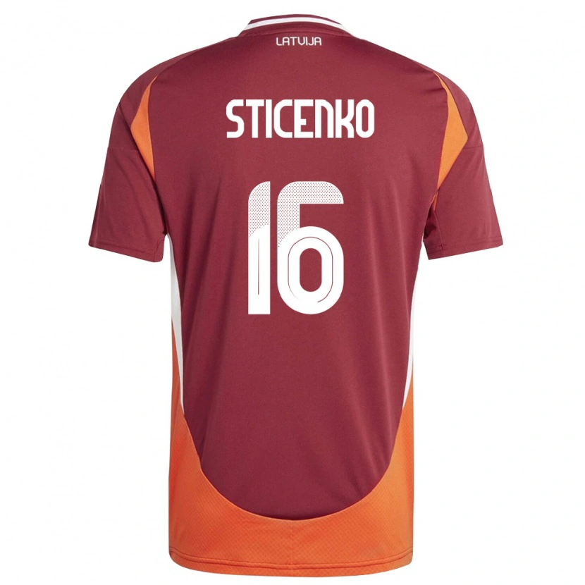 Danxen Pánské Lotyšsko Rafaels Sticenko #16 Tmavě Červená Bílá Oranžová Domů Hráčské Dresy 26-28 Dres