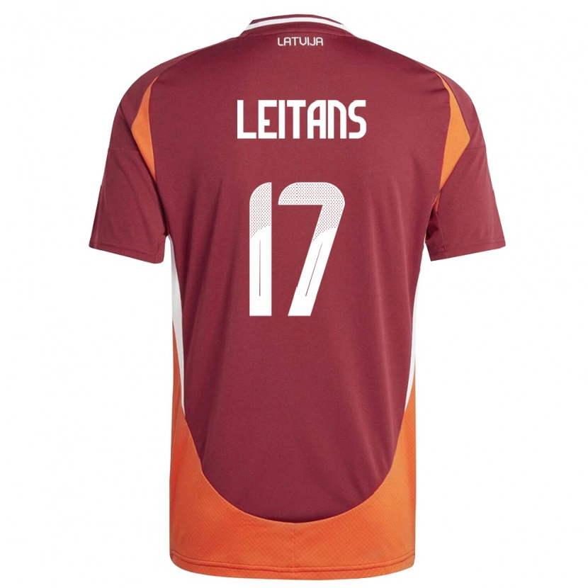 Danxen Pánské Lotyšsko Gustavs Leitans #17 Tmavě Červená Bílá Oranžová Domů Hráčské Dresy 26-28 Dres