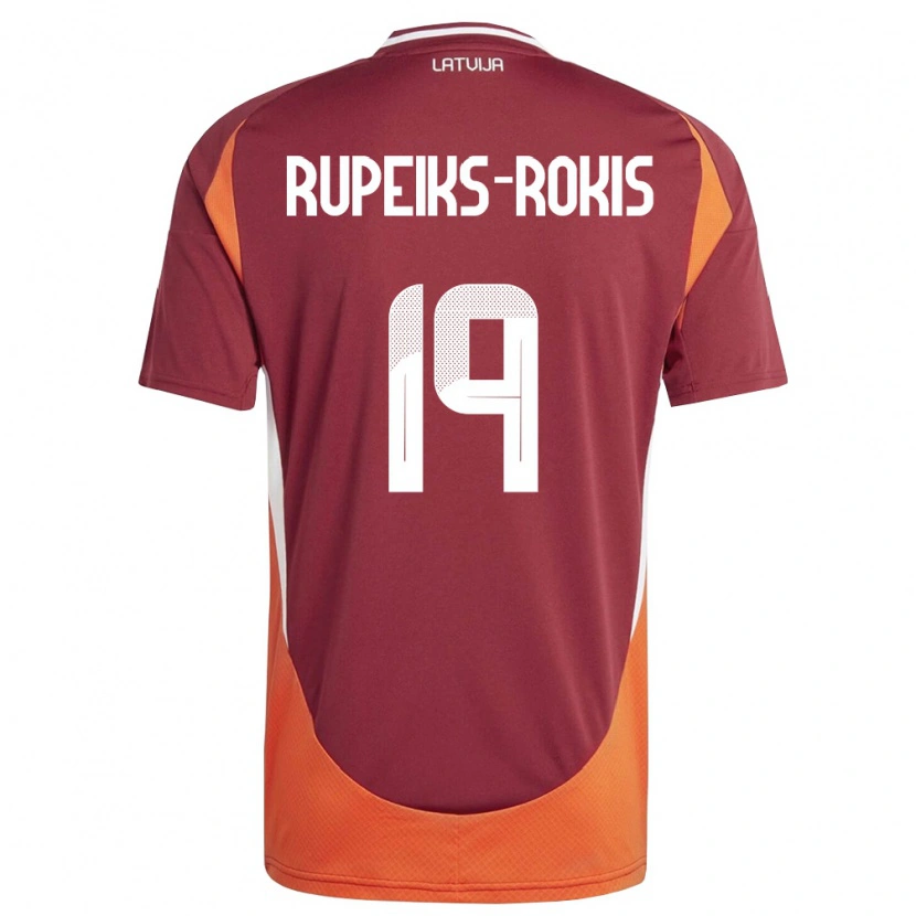 Danxen Pánské Lotyšsko Janis Rupeiks-Rokis #19 Tmavě Červená Bílá Oranžová Domů Hráčské Dresy 26-28 Dres