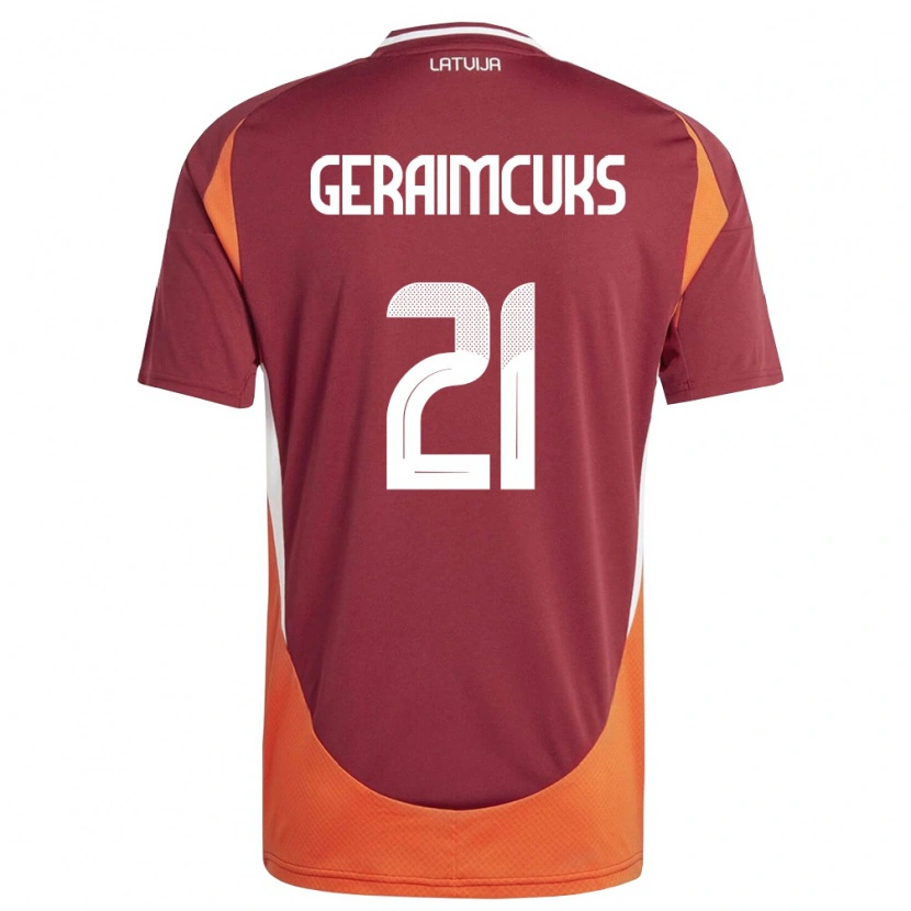 Danxen Pánské Lotyšsko Markuss Geraimcuks #21 Tmavě Červená Bílá Oranžová Domů Hráčské Dresy 26-28 Dres