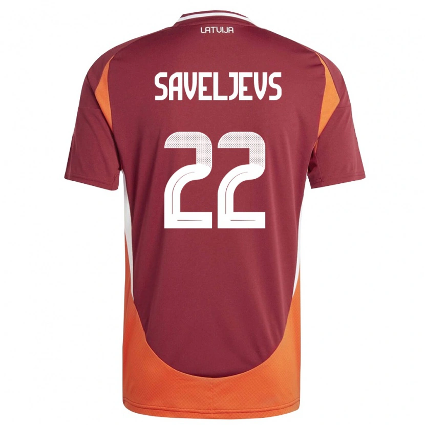 Danxen Pánské Lotyšsko Aleksejs Saveljevs #22 Tmavě Červená Bílá Oranžová Domů Hráčské Dresy 26-28 Dres