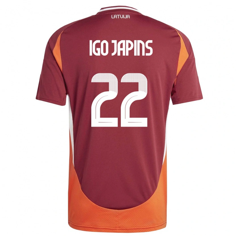 Danxen Pánské Lotyšsko Henrijs Igo Japins #22 Tmavě Červená Bílá Oranžová Domů Hráčské Dresy 26-28 Dres