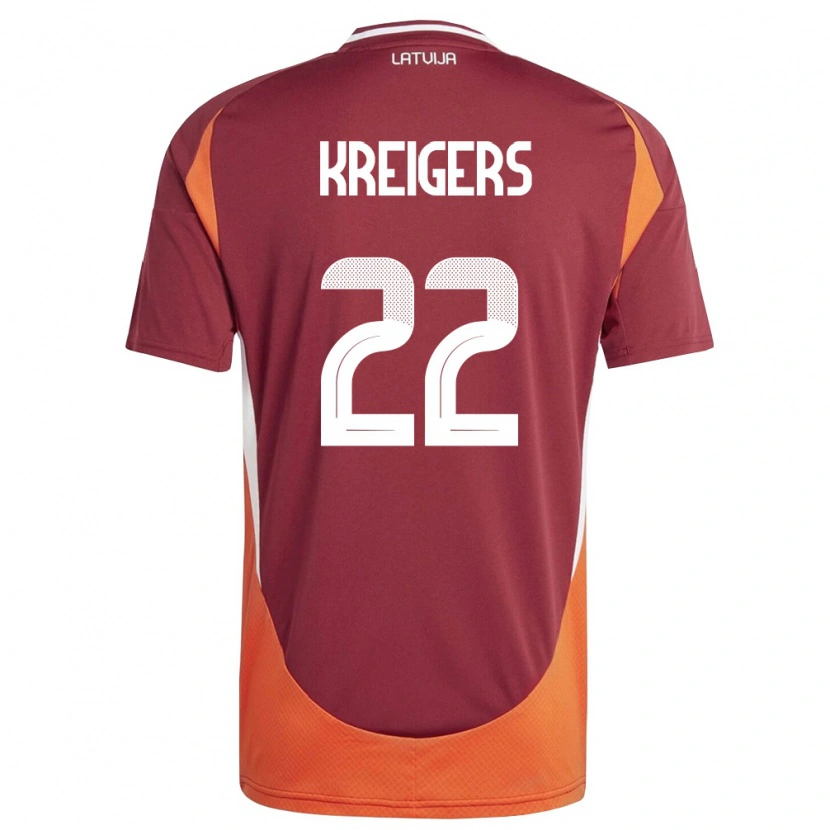 Danxen Pánské Lotyšsko Edvards Kreigers #22 Tmavě Červená Bílá Oranžová Domů Hráčské Dresy 26-28 Dres