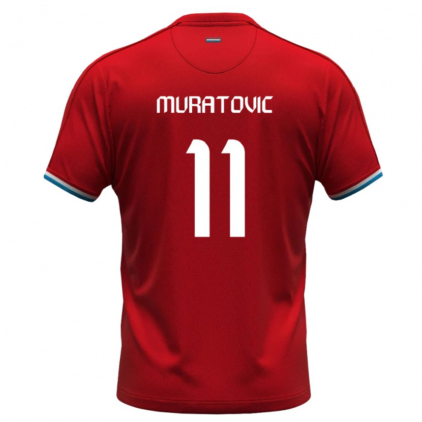 Danxen Pánské Lucembursko Edvin Muratovic #11 Červená Bílá Modrá Domů Hráčské Dresy 26-28 Dres