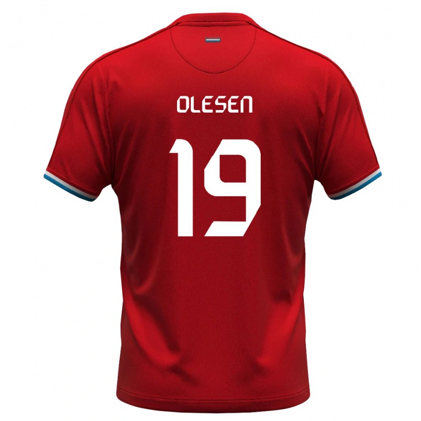 Danxen Pánské Lucembursko Mathias Olesen #19 Červená Bílá Modrá Domů Hráčské Dresy 26-28 Dres