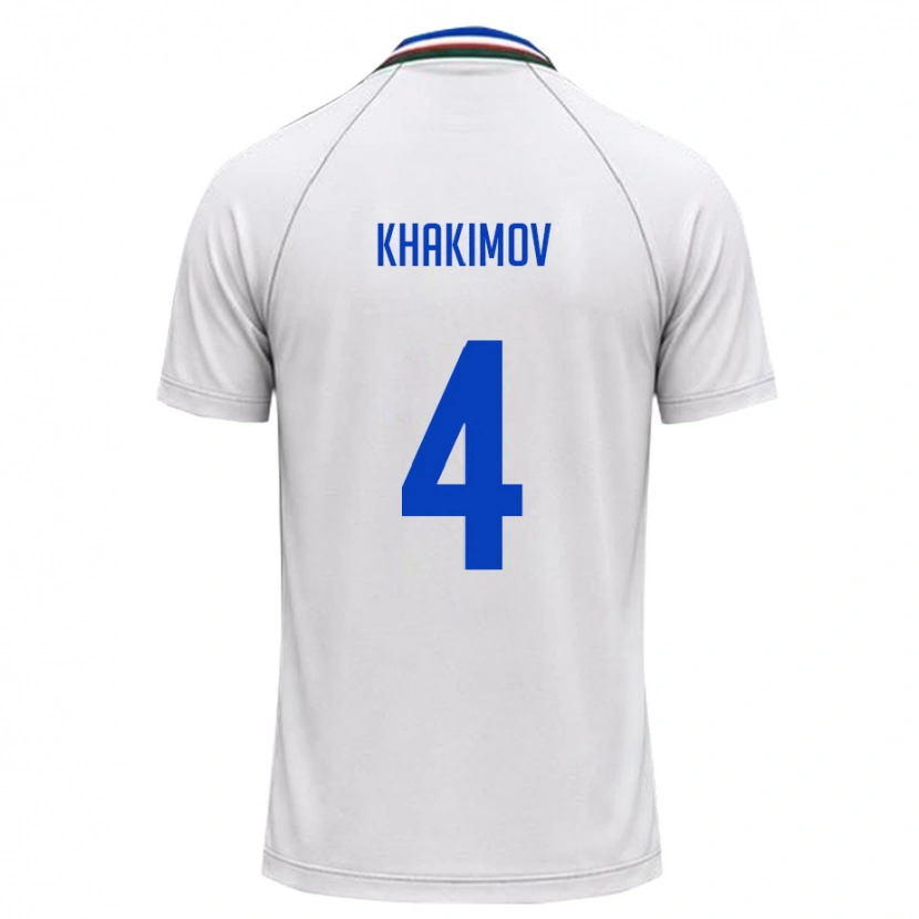 Danxen Pánské Uzbekistán Mukhammad Khakimov #4 Bílá Tmavě Zelená Daleko Hráčské Dresy 26-28 Dres