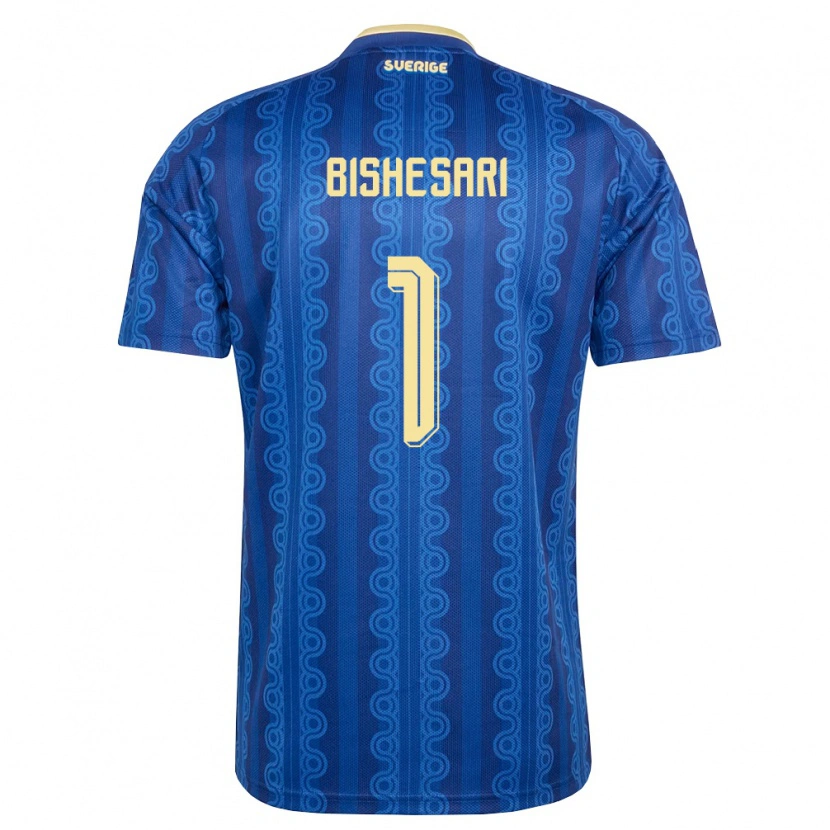 Danxen Pánské Švédsko Elis Bishesari #1 Modrá Námořnická Žlutá Daleko Hráčské Dresy 26-28 Dres