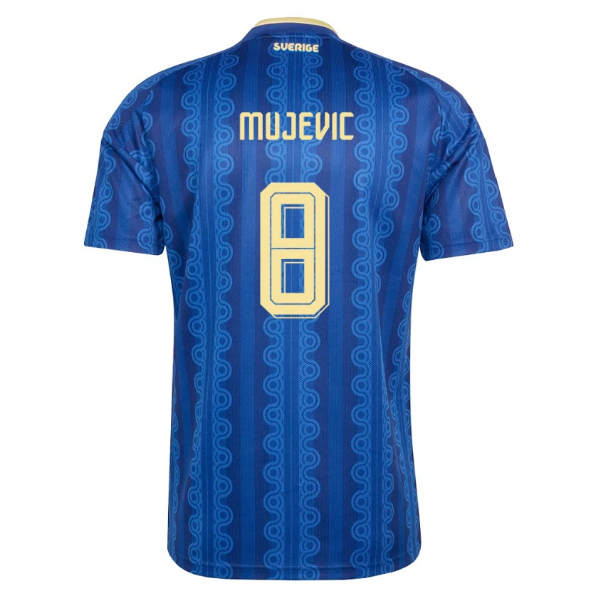 Danxen Pánské Švédsko Samin Mujevic #8 Modrá Námořnická Žlutá Daleko Hráčské Dresy 26-28 Dres