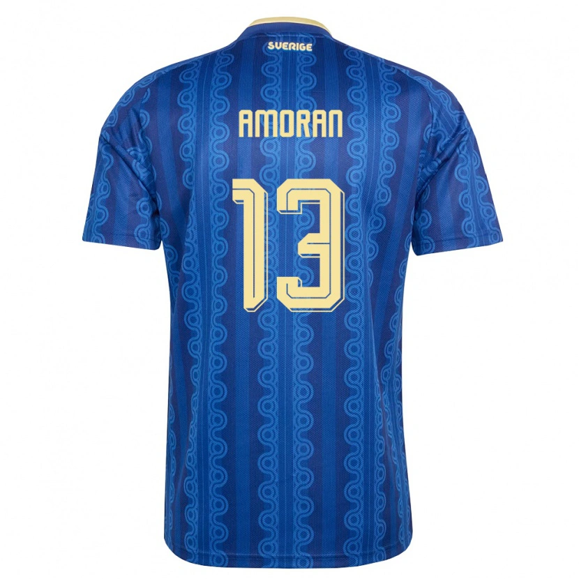 Danxen Pánské Švédsko Peter Amoran #13 Modrá Námořnická Žlutá Daleko Hráčské Dresy 26-28 Dres