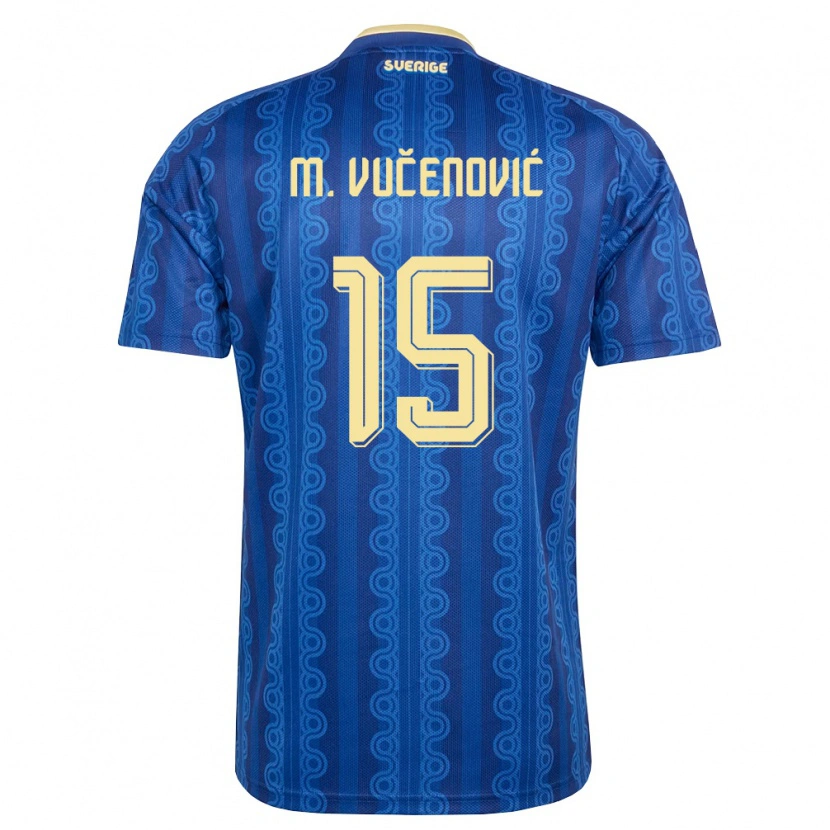 Danxen Pánské Švédsko Melvin Vučenović Persson #15 Modrá Námořnická Žlutá Daleko Hráčské Dresy 26-28 Dres