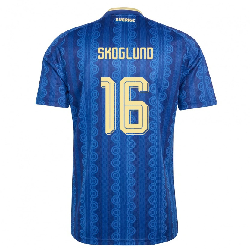 Danxen Pánské Švédsko Hampus Skoglund #16 Modrá Námořnická Žlutá Daleko Hráčské Dresy 26-28 Dres