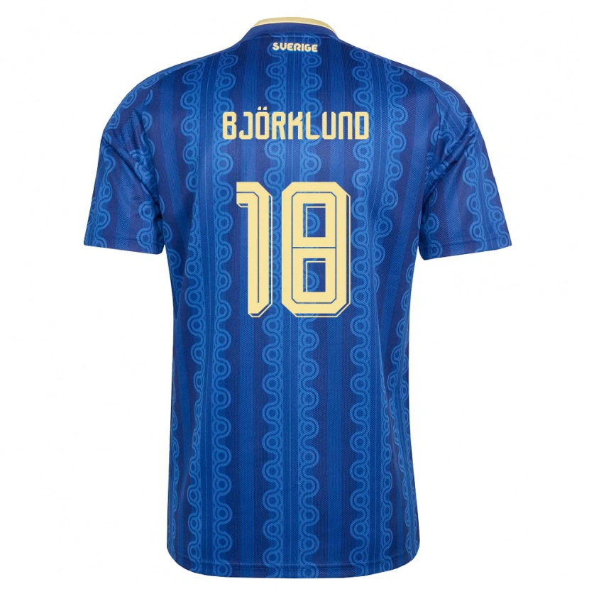 Danxen Pánské Švédsko Lukas Björklund #18 Modrá Námořnická Žlutá Daleko Hráčské Dresy 26-28 Dres