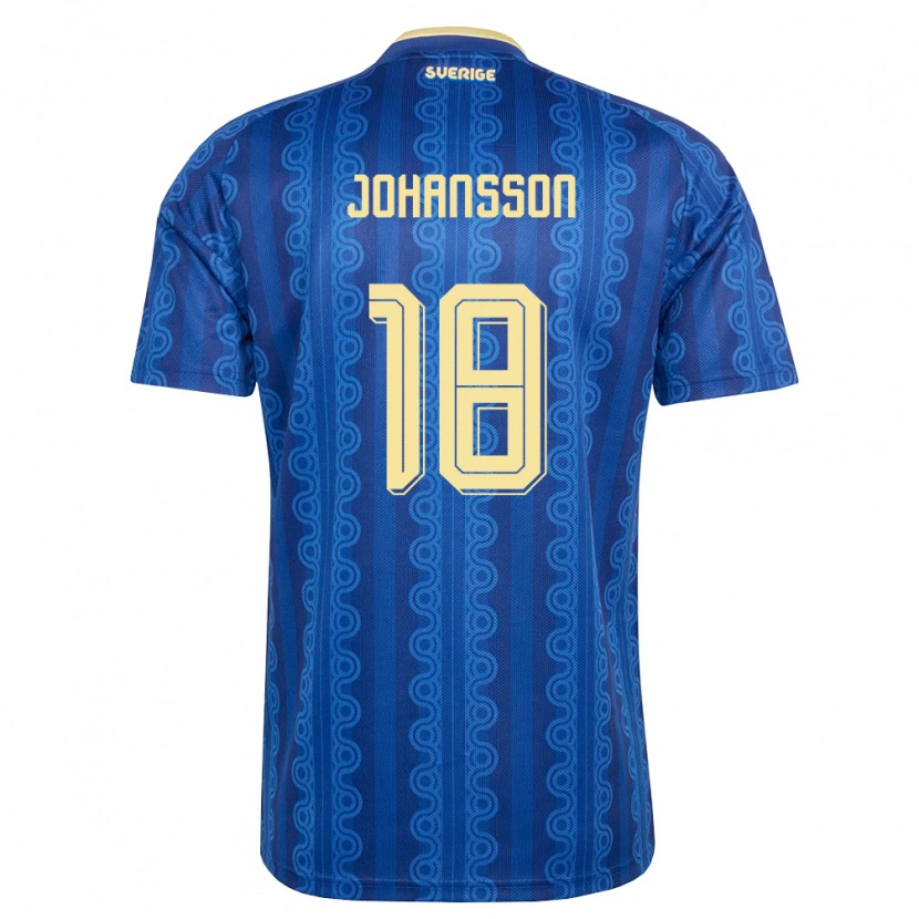 Danxen Pánské Švédsko Alexander Johansson #18 Modrá Námořnická Žlutá Daleko Hráčské Dresy 26-28 Dres