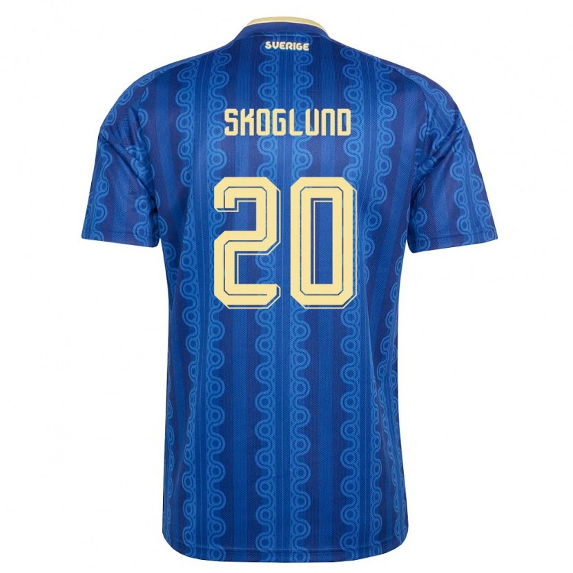 Danxen Pánské Švédsko Vidar Skoglund #20 Modrá Námořnická Žlutá Daleko Hráčské Dresy 26-28 Dres