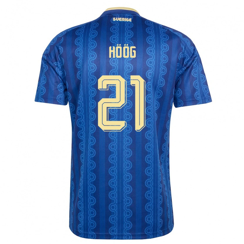 Danxen Pánské Švédsko Anton Höög #21 Modrá Námořnická Žlutá Daleko Hráčské Dresy 26-28 Dres