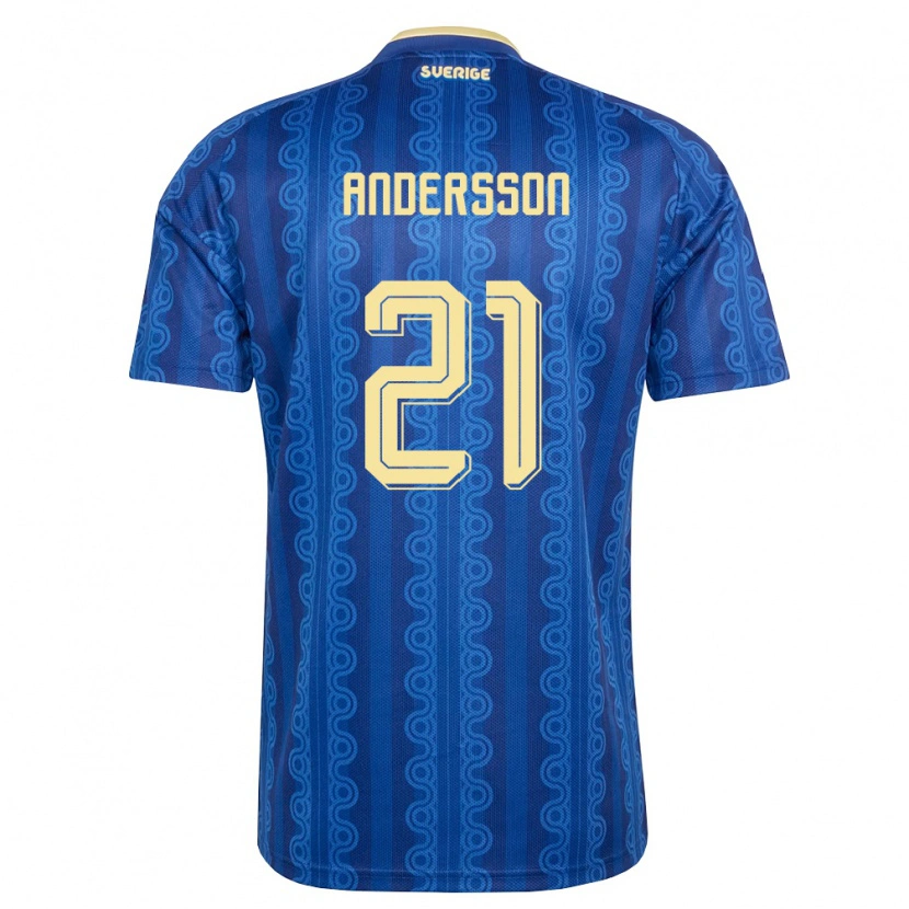 Danxen Pánské Švédsko Alexander Andersson #21 Modrá Námořnická Žlutá Daleko Hráčské Dresy 26-28 Dres